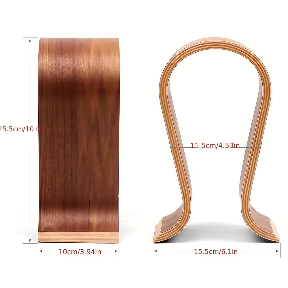 Headphone Stand U-Shaped Wooden, Wooden Headphone Stand Desktop Headphone Display Stand, Suitable for Almost All Headphones.