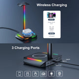 Z12 RGB Headphones Stand Holder with Wireless Charger Base Desk Gaming Headset Holder Non-Slip Rubber Base