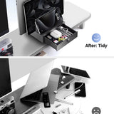 Vertical Laptop Stand with Drawer, Dual Slots Plastic Laptop Holder with Space Saving 4-In-1 Design, Adjustable Laptop